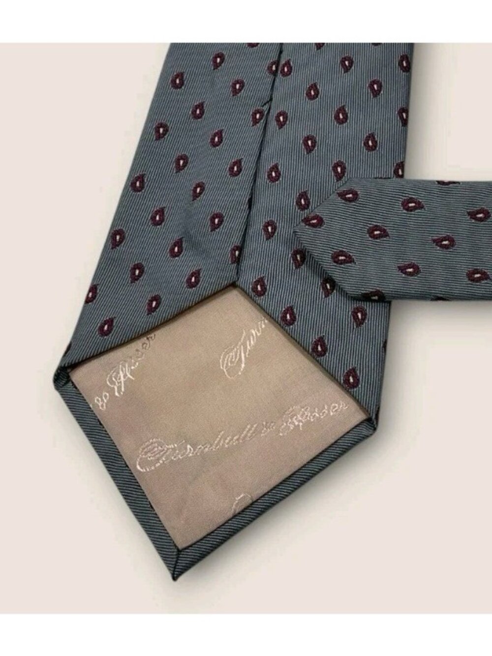 TURNBULL & ASSER Silk Necktie LUXURY Gray Burgundy Paisley W:3.6" EUC - Picture 4 of 5